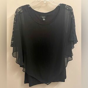 ALYX Poncho Sleeves Lace Blouse Black W/Attached Stretch Liner Medium Boho Fairy